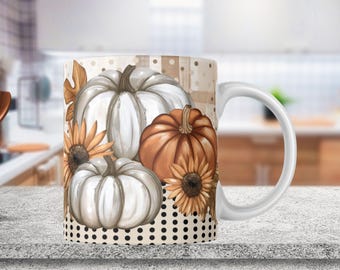 Fall Mug Wrap, Pumpkin Mug Png, 11oz Mug And 15oz Mug Wrap, Cup Png Design, Floral Autumn Mug Sublimation, Mug Press Png, Autumn Pumpkin