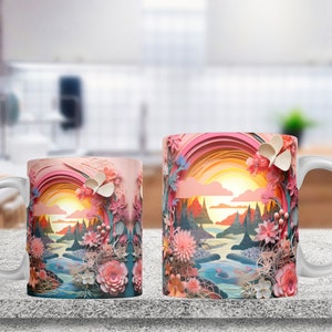 3D Countryside Landscape Mug Wrap, Country Paper Quilling Mug Png, 3D Mug Design PNG, 3D Mug Wrap, Mug Sublimation, 11 oz and 15oz Mugs PNG