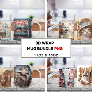 3D Mug Wrap Bundle, 3D Flowers Mug Wrap, 3D Beach Mug Wrap, 3D Cat Mug Wrap, 11oz 15oz Mug PNG Mug Bundle, 3D Floral Mug Sublimation, 3D Mug