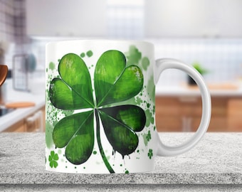 Involucro della tazza del giorno di San Patrizio, design a sublimazione della tazza da 11 once e 15 once, PNG della tazza, Involucro della tazza del giorno di San Patrizio verde trifoglio irlandese PNG
