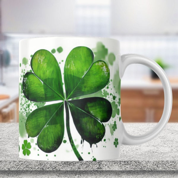 St. Patrick’s Day Mug Wrap, 11oz et 15oz Mug Sublimation Design, Mug PNG, Green Irish Shamrock St Patrick’s Day Mug Wrap PNG