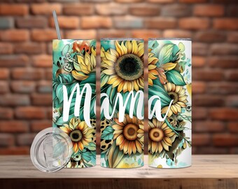 Leopard Print Sunflower Mama 20oz Skinny Tumbler Sublimation Design, Mother's Day PNG, Mama Tumbler Wrap, Mom Tumbler Wrap, Digital Download