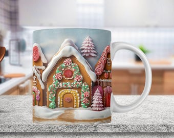 Christmas Gingerbread Man Coffee Mug Wrap, 11oz and15oz Mug, Gingerbread Mug PNG, Holiday Sublimation Designs Holiday Mug, Digital Download