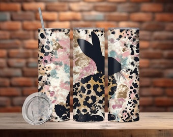 Easter Bunny Tumbler Wrap, 20oz Skinny Easter Tumbler PNG Sublimation Design, Easter Tumbler Wrap, Leopard Print Bunny, Digital Download PNG