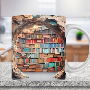 3D-Bücherbecherverpackung, 11 Unzen und 15 Unzen Becherdesign, 3D-Bücherregalbecher Sublimation, 3D-Becherverpackung, 11 Unzen Becher Png, 15 Unzen Becher PNG Buchliebhaber Becher Kaffeetasse