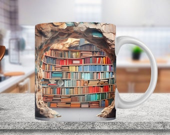 3D Book Mug Wrap, 11oz And 15 Oz Mug Design, 3D Bookshelf Mug Sublimation, 3D Mug Wrap, 11oz Mug Png, 15oz Mug PNG Book Lover Mug Coffee Mug