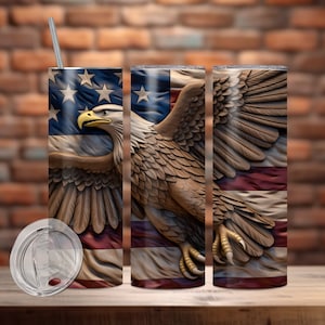 3D Eagle American Flag 20 oz and 30 oz Skinny Tumbler Sublimation Design, Instant Digital Download PNG, Straight and Tapered Tumbler Wrap
