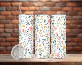 Dainty Floral Tumbler Wrap Png | Embroidered Wildflower Tumbler Wrap | Boho Tumbler Wrap Png | Floral Tumbler | 20 Oz Tumbler Png Floral PNG