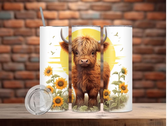 Baby Highland Cow Floral 20 oz and 30 oz Tumbler Wrap, Digital Download PNG, Sublimination Design, Highland Cow Wrap, Straight and Tapered