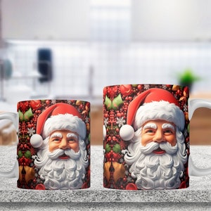 3D Santa Claus Mug Sublimation, 3D Christmas 11oz, 15oz Mug Sublimation Wrap, Digital Download Mug PNG, Coffee Cup Tea Cup Wrap PNG