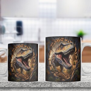 3D Dinosaur Mug, Dinosaur Mug Design, 11oz & 15 oz Mug Template, 3D Mug, Coffee Mug PNG Sublimation Design, Puff Mug Wrap, Sublimation Mug