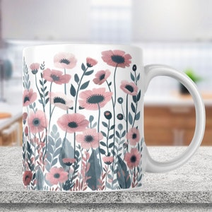 Wildflowers Mug Sublimation Designs, Watercolor Floral 11oz 15oz mug Wraps png, Spring mug Template Designs, Flower Mug Sublimation Design