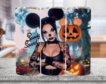 Halloween Spook Squad Tumbler Wrap, 20oz Skinny Sublimation Tumbler, Halloween PNG, Halloween Skull, Gothic Sublimation Design Png, Download