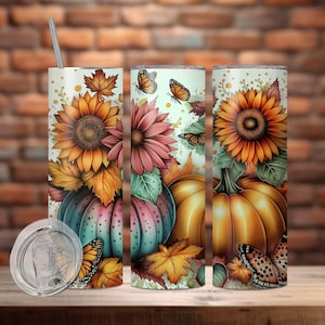 Fall Pumpkin Tumbler Wrap, 20oz Skinny Tumbler Sublimation Design, Floral Fall 20oz Tumbler PNG, Fall PNG, Pumpkins Tumbler Wrap, Downloads
