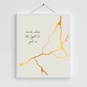 Le crepe permettono alla luce di entrare, citazione, Arte murale ispiratrice, Arte murale dorata, Arte murale Kintsugi, Arte per la decorazione della casa