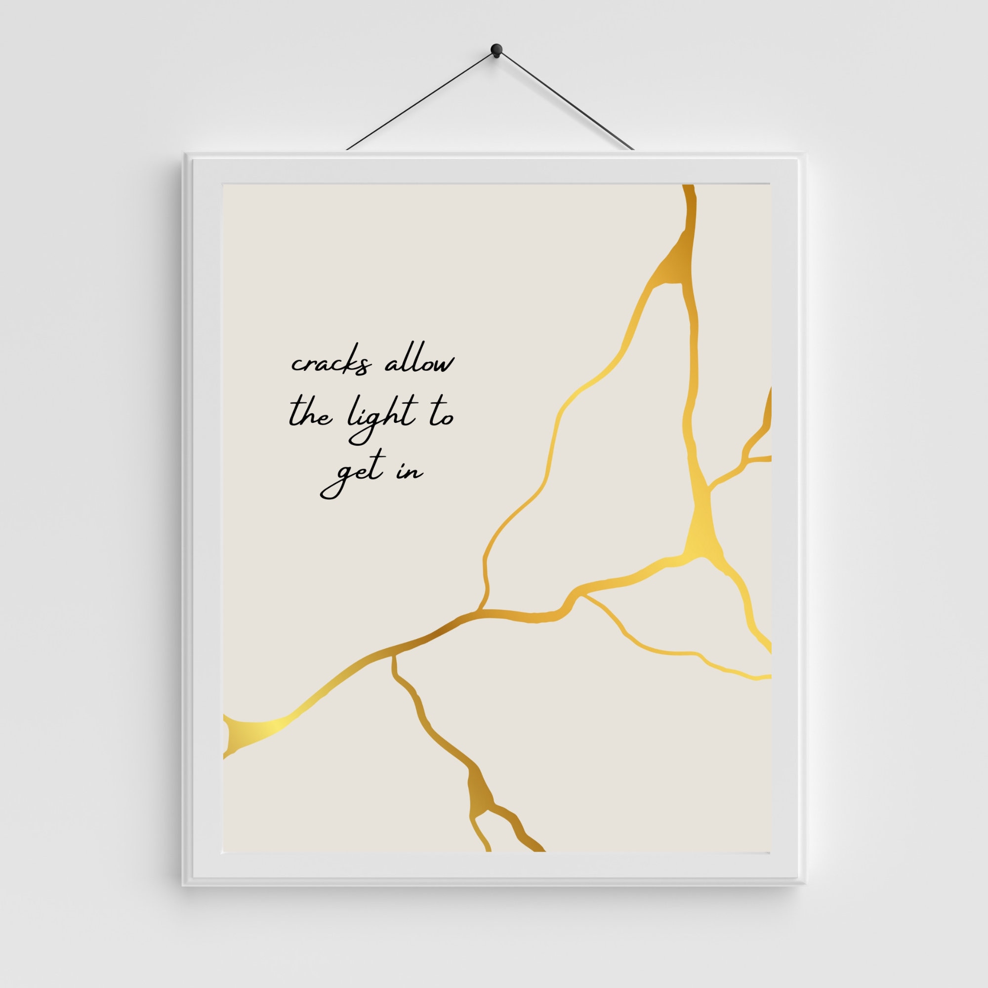 Cracks allow the light to get in quote, Inspirational wall art, Gold wall art, Kintsugi wall art, Home decor art