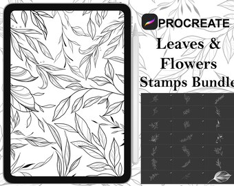 Procreate - 100 Leaves Floral Set 1 Tattoo Stamps, Hand drawn and digitized Images & Design Fineline Stamp- Commercial Use Procreate Brushes