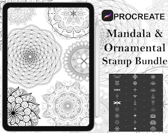 Procreate - 100 Mandala Ornament Tattoo Stamps, Hand drawn and digitized Images & Design Fineline Stamps - Commercial Use, Procreate Brushes