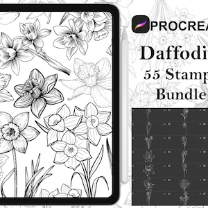 Procreate - 55 Narzissen Tattoo Stempel, handgezeichnete Tattoo & Design Fineline Stamps - Kommerzielle Nutzung, Procreate Pinsel