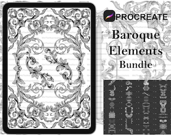 Procreate - 190 Baroque Elements, Hand drawn Tattoo & Design Fineline Stamps - Commercial Use, Procreate Brushes