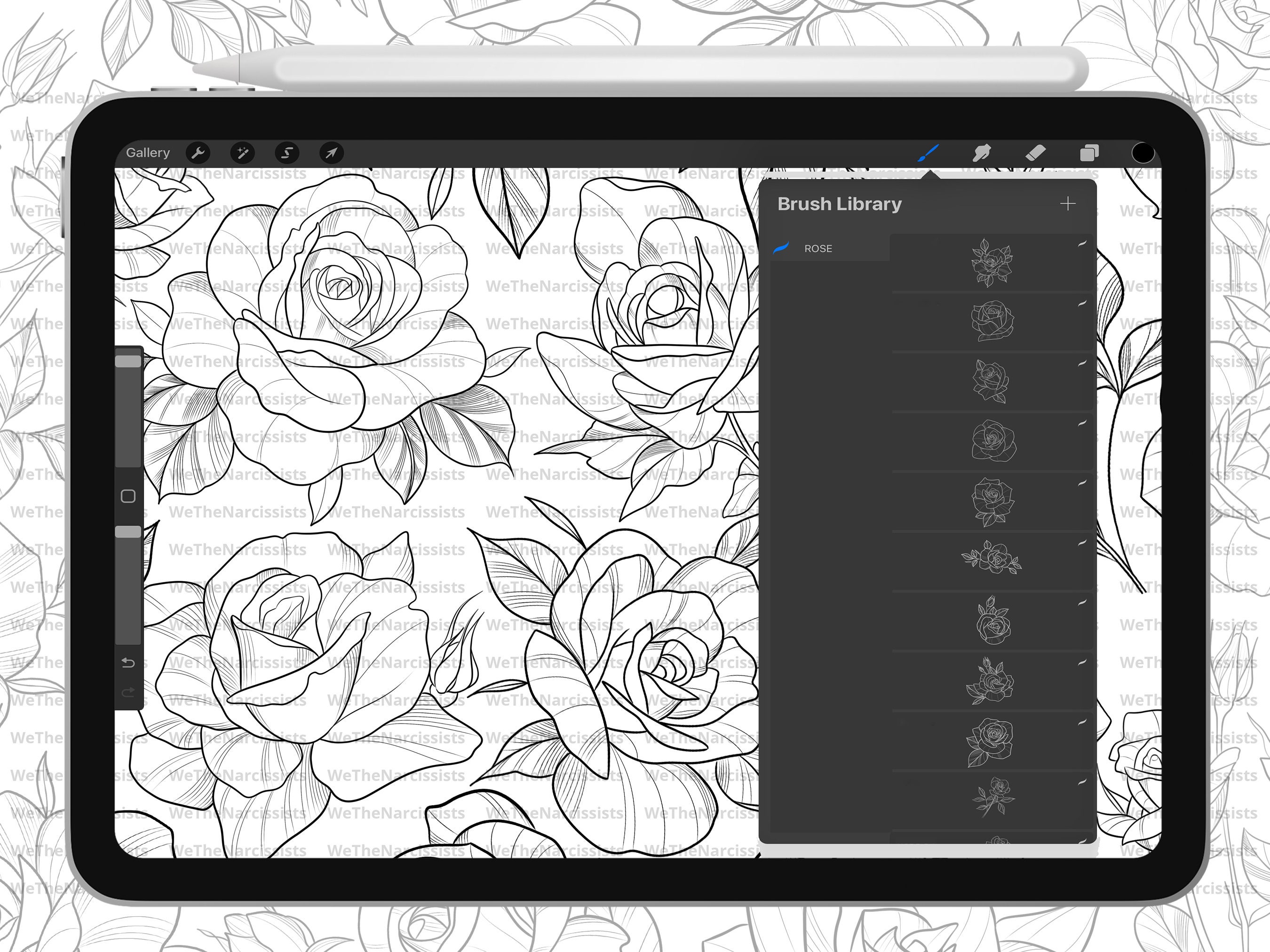 Procreate - 100 Roses Tattoo Stamps, Hand Drawn and Digitized Images ...