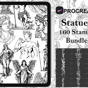 Procreate - 160 Roman Greek Statues Tattoo, Hand drawn and digitized Images & Design Fineline Stamps - Commercial Use, Procreate Brushes