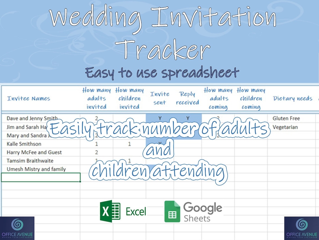 Easy to Use, Wedding Invitation Tracker Spreadsheet, Wedding Guest List