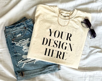 Comfort Colors C1717 Ivory Shirt Mockup, Ivory Comfort Colors Tshirt Mock up, Trendy Mock-ups, Flat Lay Comfort color Mock up Ivory