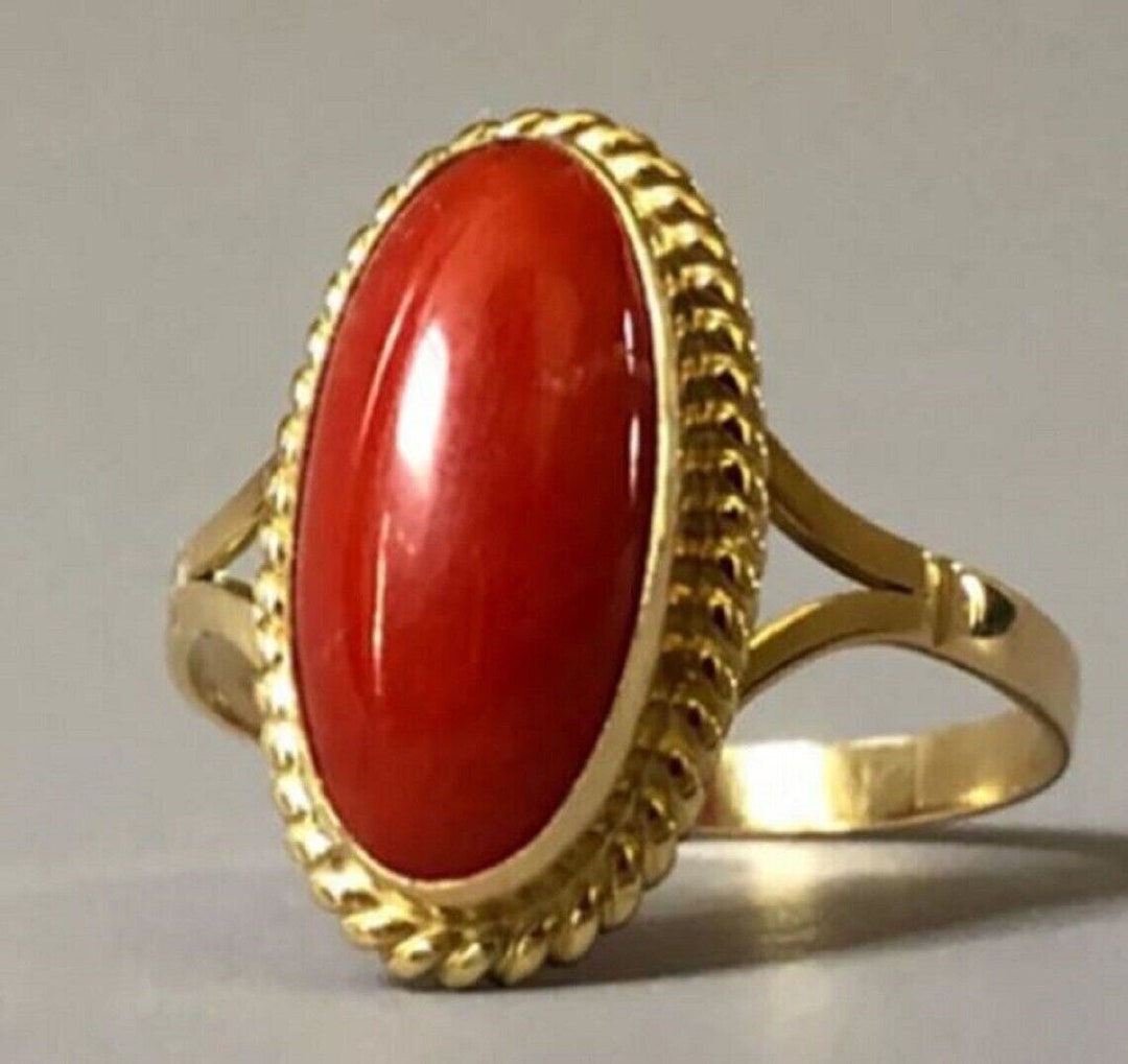 18k Gold Red Coral Ring - Virginia Arias Jeweler Soul
