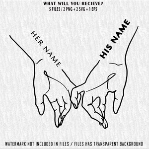 Holding Hands Svg, Love Svg, Valentines Day SVG Cut File, Customize With Your Own Text, Add Names & Dates Great for Vinyl, Love Hands Design