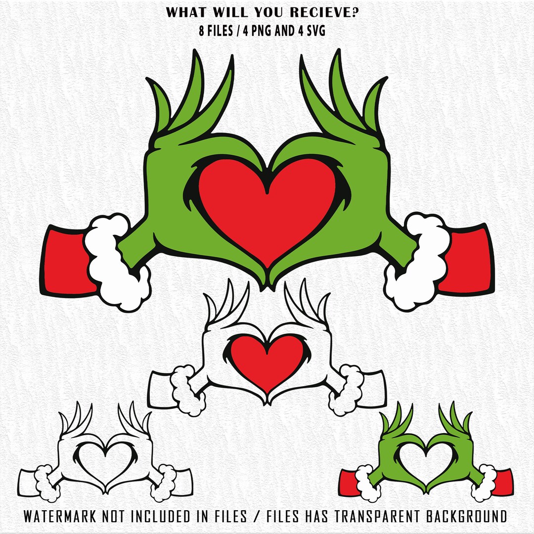 Grinch Hand Heart Svg Layered Item, Clipart, Cricut, Digital Vector Cut