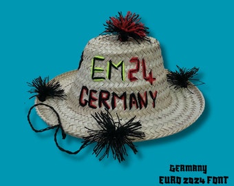 Chapeau de paille Allemagne | MÉ 2024 | Police EURO 2024 | Chapeau de paille avec nom personnalisé | Chapeau de PAILLE | Chapeau de paille pour garçon et fille| Décoration d'intérieur | Chapeau de soleil | Cadeau