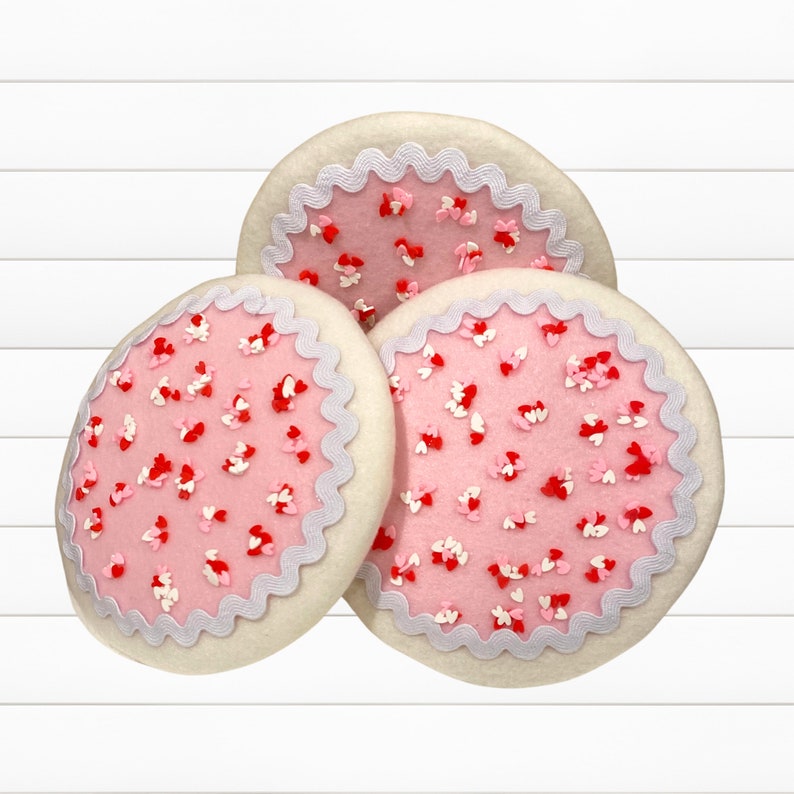 Set of Three Felt Sugar Cookie, Valentine Wreath Attachment, Fake