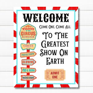 Welcome Circus Sign: 8x10 Summer Party Decor