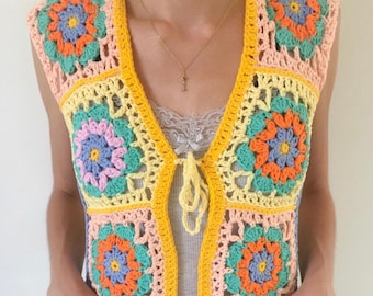 Gilet sans manche/ Granny square / Crochet / Fait main / Femme