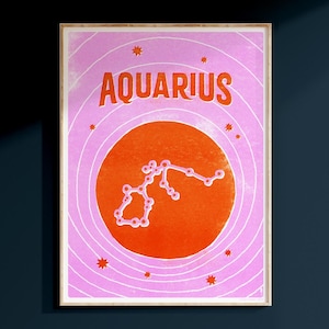 Aquarius Zodiac Astrology Poster Art Print - Peony Pink - 12&quot;x16&quot;