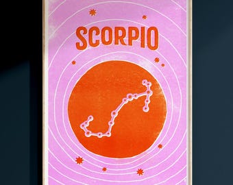 Poster artistico con astrologia dello zodiaco Scorpione - Rosa peonia - 12"x16"