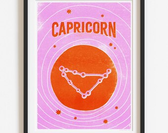 Capricorn Zodiac Astrology Poster Art Print - Peony Pink - 12"x16"