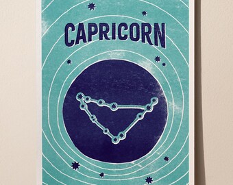 Capricorn Zodiac Astrology Poster Art Print - Ocean Indigo - 12"x16"