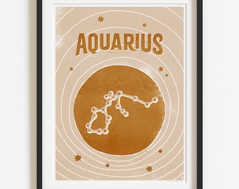 Wassermann Sternzeichen Astrologie Poster Kunst - 30x40cm Altgold