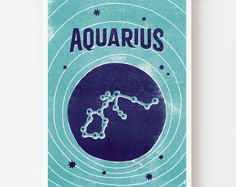 Aquarius Zodiac Astrology Poster Art Print - Ocean Indigo - 12"x16"