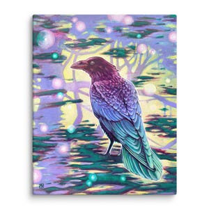 After the Crossroads I - Raven in the Forest - Original Art Wrapped Canvas Print - 16&quot;x20&quot;