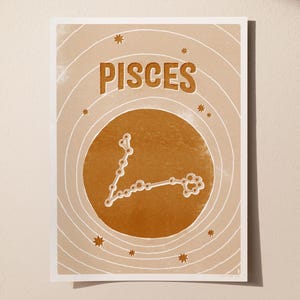 Pisces Zodiac Astrology Poster Art Print - Old Gold - 12&quot;x16&quot;