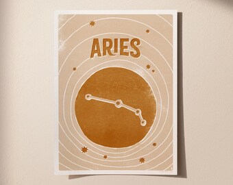 Póster con la constelación del zodíaco Aries - Oro antiguo - 30 x 40 cm