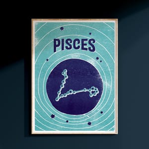 Pisces Zodiac Astrology Poster Art Print - Ocean Indigo - 12&quot;x16&quot;