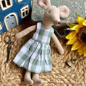 Mint checkered  dress  for  mouse  15cm  ( 6.2in)   mouse clothes
