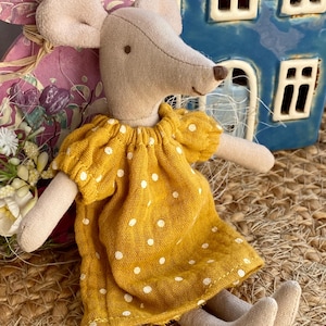 Mustard Dotted Muslin Dress for mouse