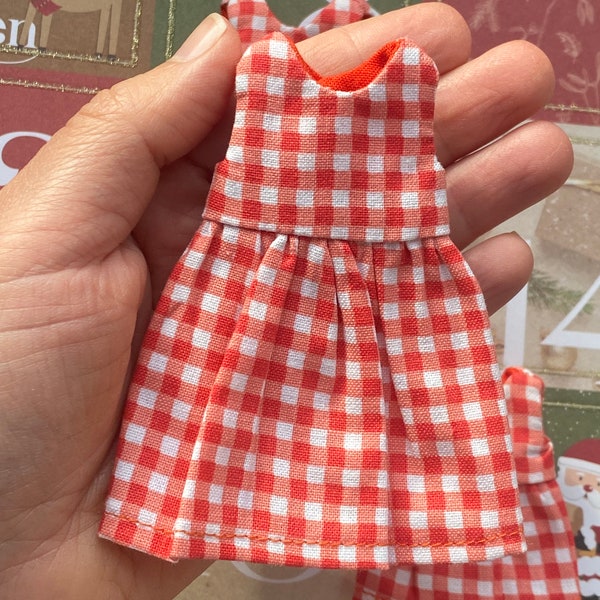 Red checked cotton dress  for Maileg mouse 15 cm (6.2 in), 12 cm ( 5 in), 10 cm ( 3.5 in) on Christmas