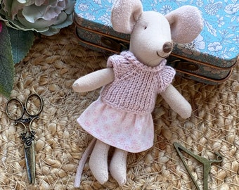 Knitted blouse and cotton skirt for Maileg mouse Little sister 10 cm ( 3.5 in) Maileg mouse fits