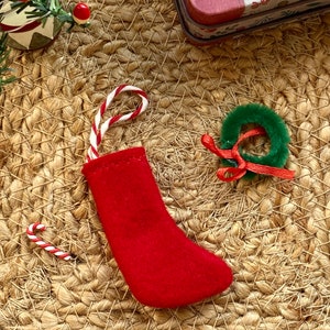 Miniature red felt stoking  for Mouse house  on Christmas  Doll house miniature